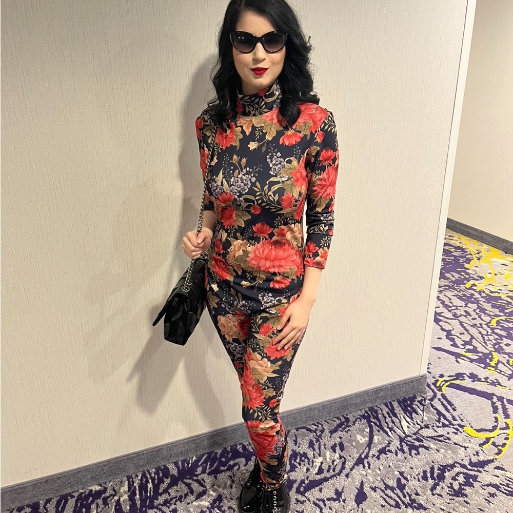 Floral Black and Red Women's Jumpsuit/Mona Lisa Vito cosplay bodysuit.